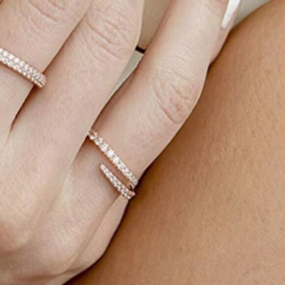 Zirconia Open Twist Wrap Ring 925 Stamped Gold Rose Gold or Sterling Silver - Picture 7 of 14